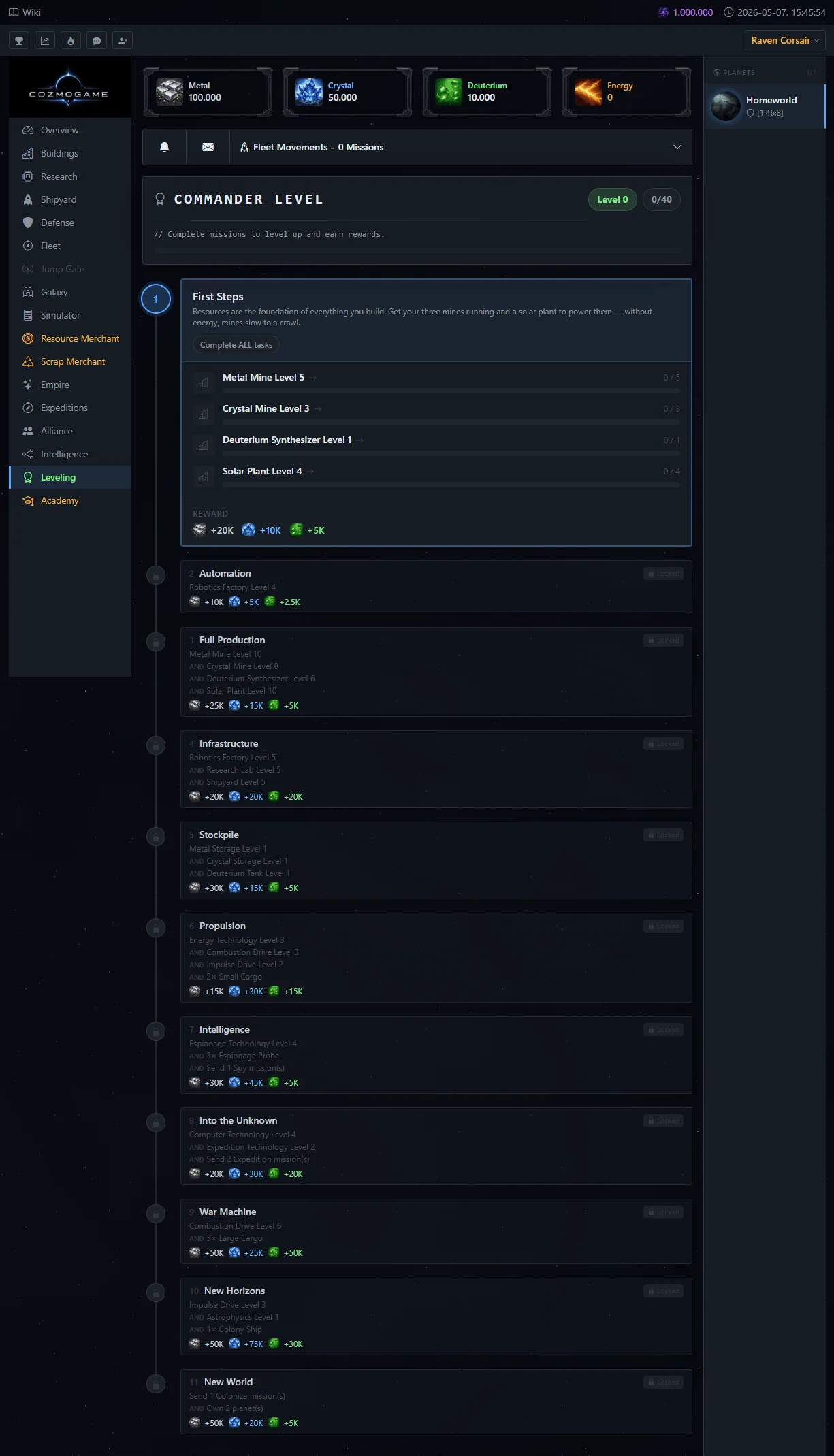 Leveling system in CozmoGame