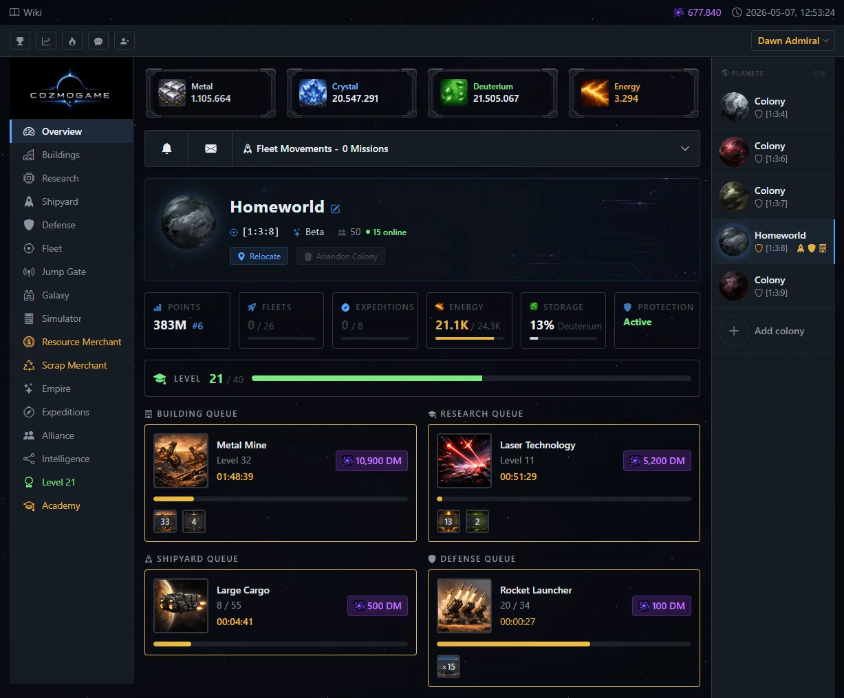 Overview page in CozmoGame